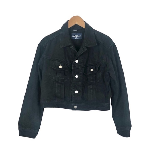 Ralph Lauren Jackets & Blazers - Ralph Lauren 90's Vintage Cropped Jean Jacket Medium Black Distressed